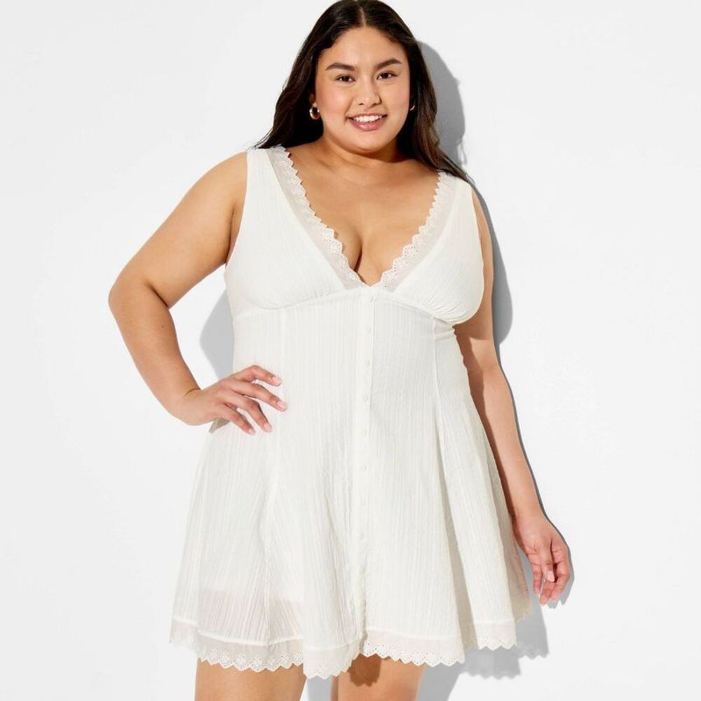 wild fable Ivory Strapless Lace-Trim Mini Dress